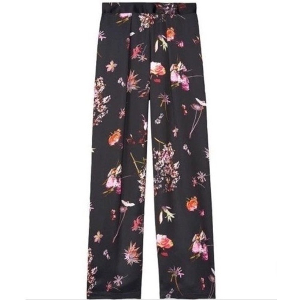 Victorias Secret Wide Leg Floral Pajama Pants Size Small Black Sleepwear